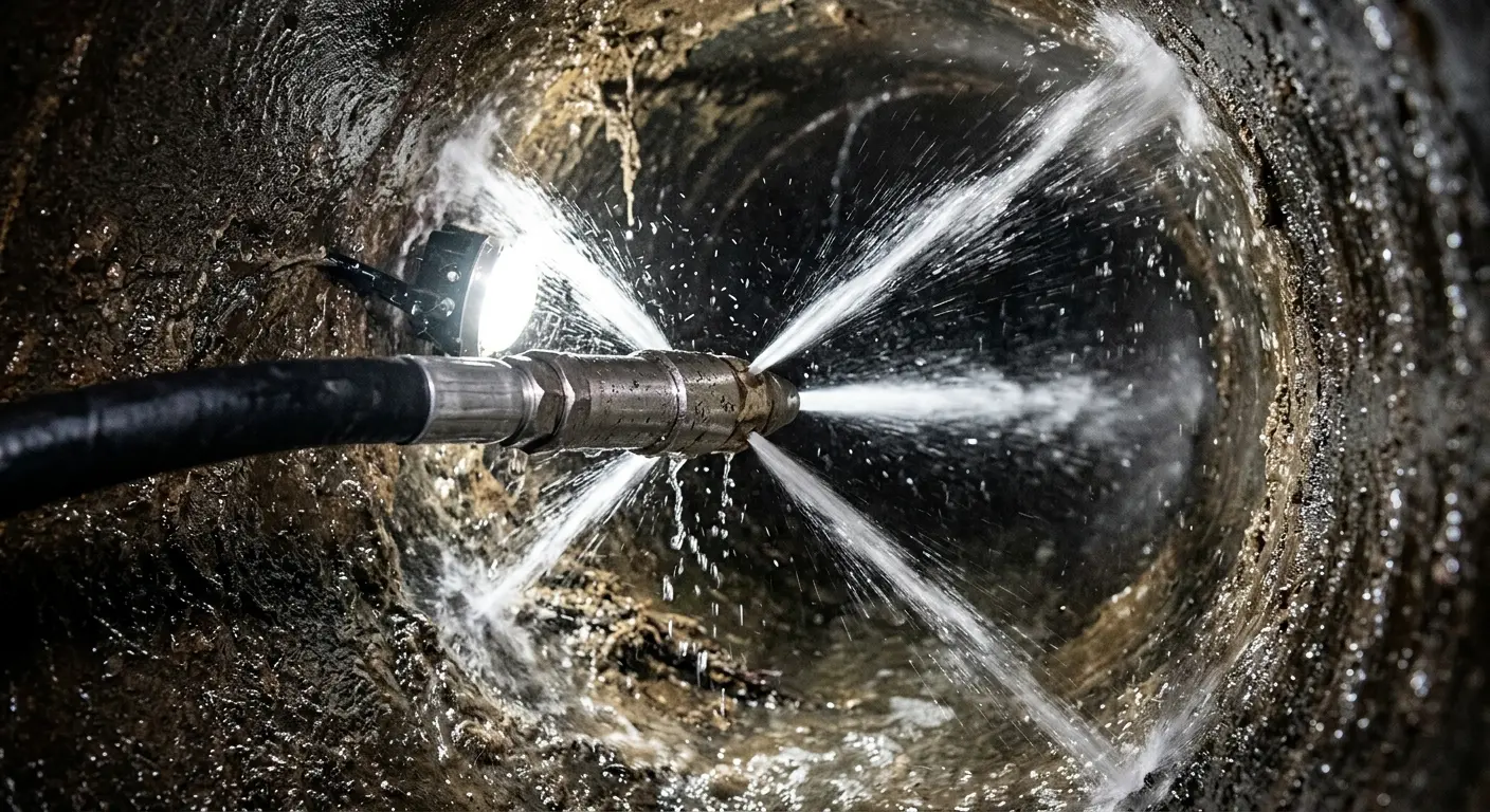High-pressure hydro jetting nozzle cleaning sewer pipe for Sewer Cleanout in Rancho Palos Verdes