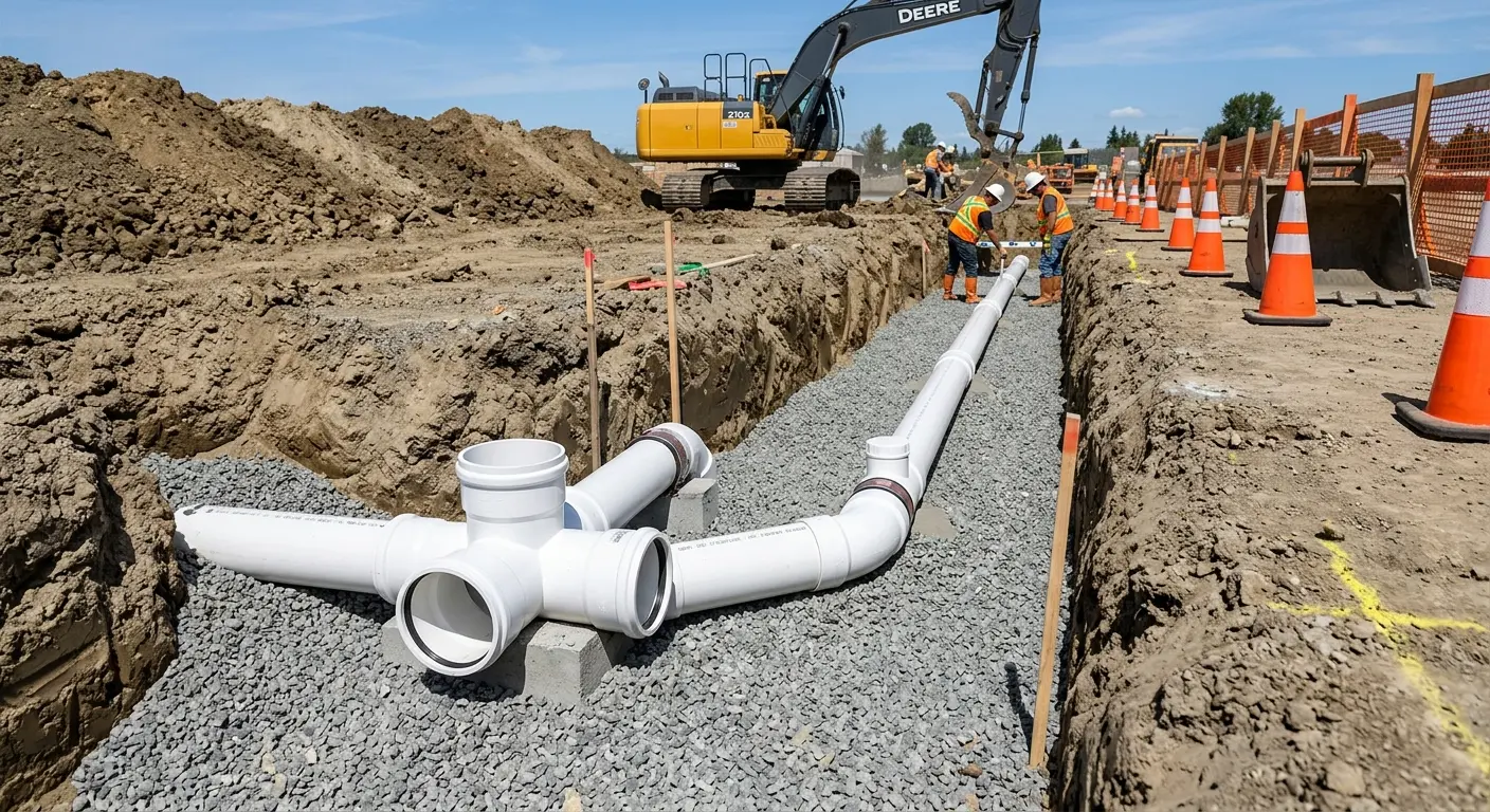 New PVC sewer pipe installation in open trench for Sewer Camera Inspection in Rancho Palos Verdes